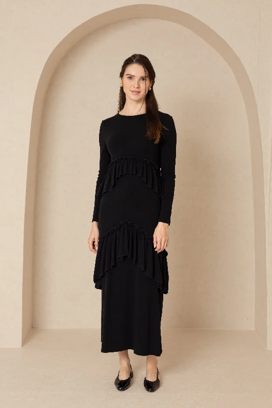 Black Ruffled Maxi Dress