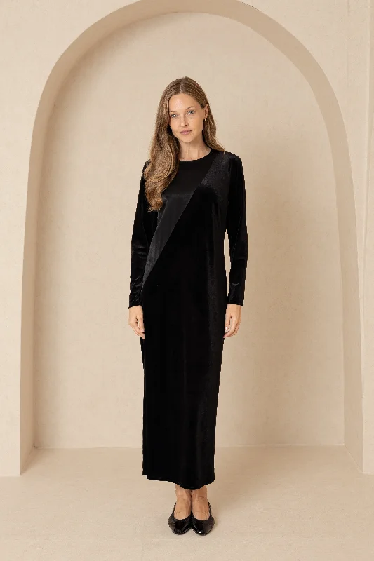 Black Two Tone Velour Silk Maxi