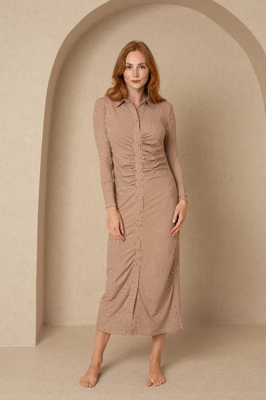 Chestnut Cardi Ruched Maxi