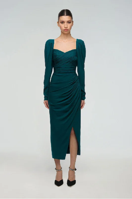 Deep Teal Stretch Crepe Midi Dress