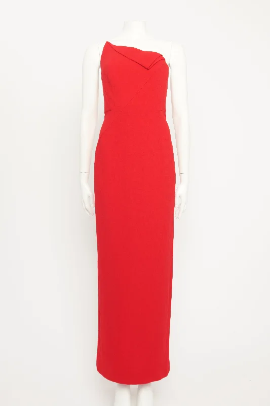 Red Origami Wool Midi Preowned Dress