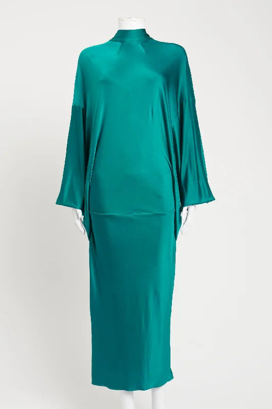 Teal Draped Preowned Midi Dress