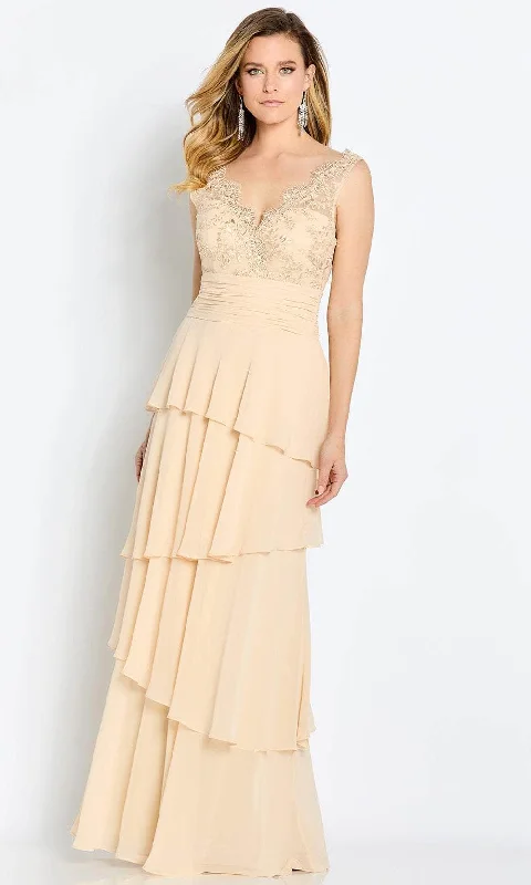 Cameron Blake CB114 - V-Neck Tiered A-Line Formal Gown