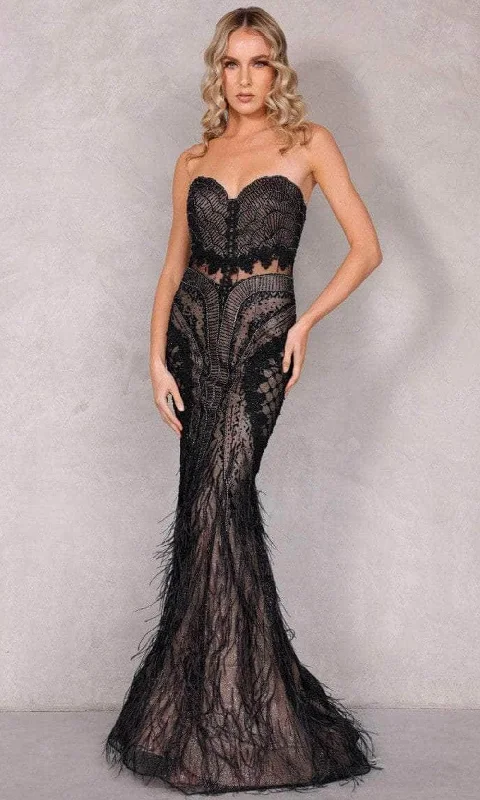 Terani Couture 2221GL0417 - Scallop Motif Feather Evening Dress