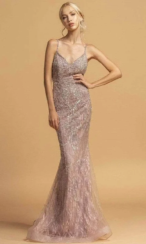 Trevi Collection - Beaded Mermaid Evening Dress L2230