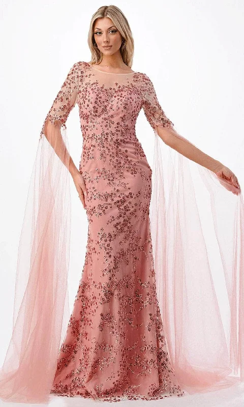 Trevi Collection P2221 - Cape Sleeve Mermaid Evening Gown