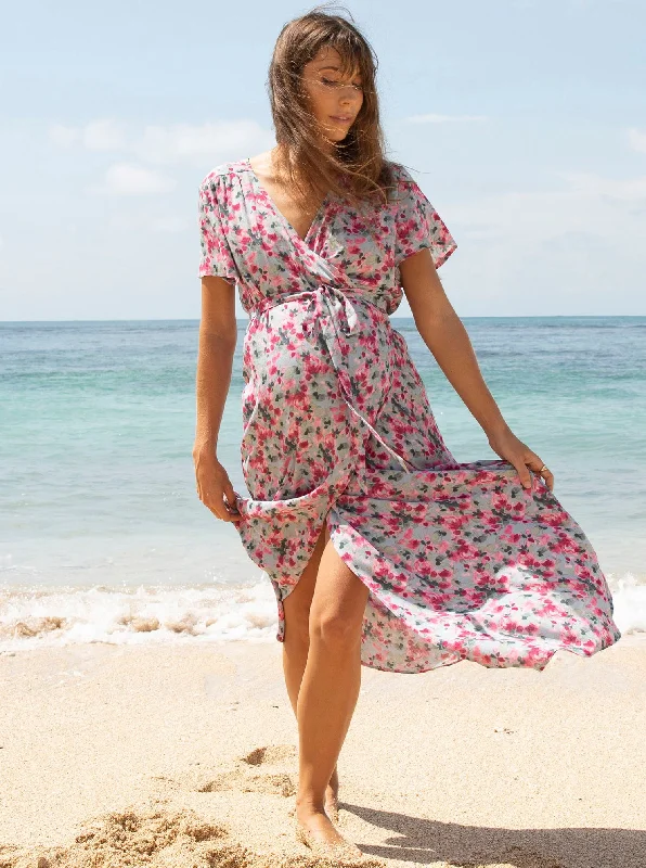 Isabella Floral Pink Maternity & Nursing Flowy Dress