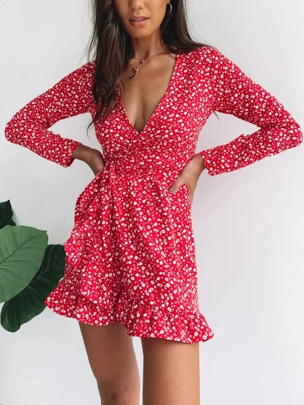 Women's Sexy Casual Floral Print Long Sleeve Dress