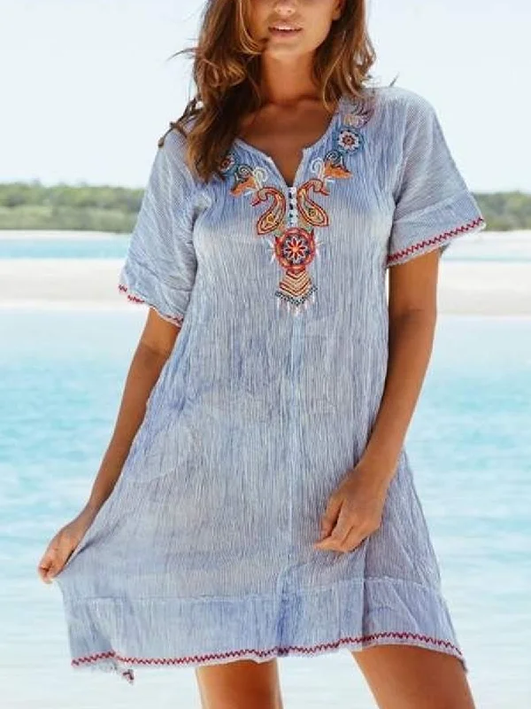 Women's Casual Loose Embroidered Printed Dress