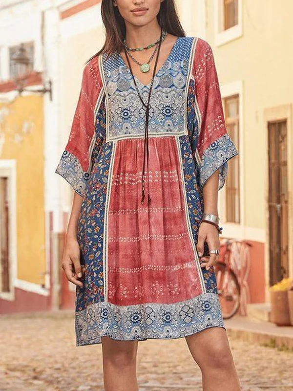 Women's Casual Loose Embroidered Printed Dress