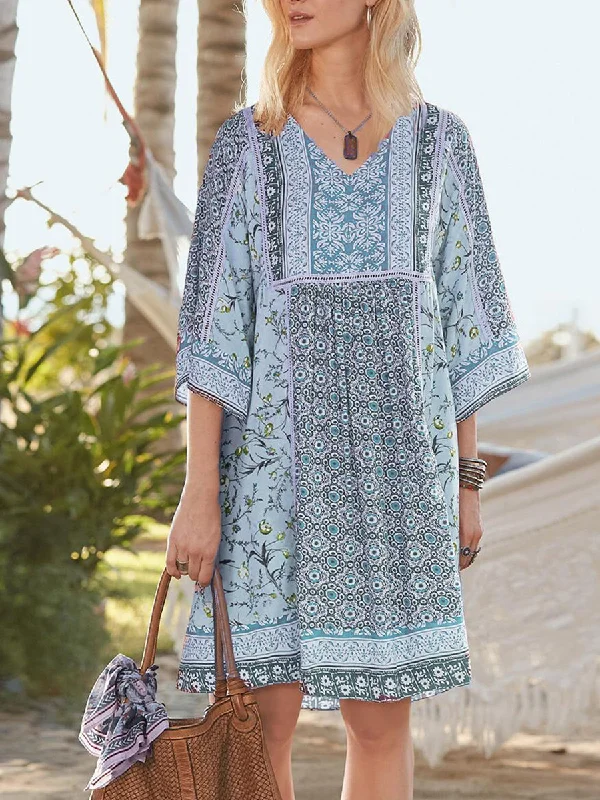 Women's Casual Loose Embroidered Printed  Dress