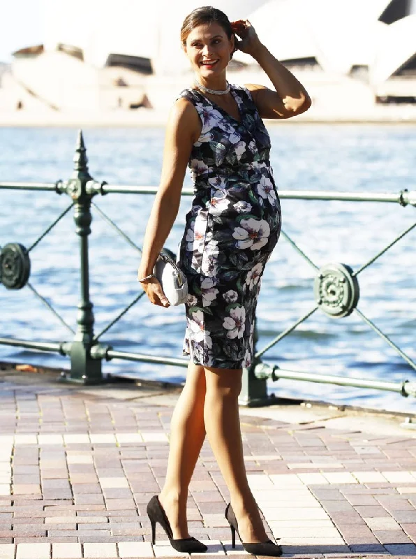 Green Floral Print Sleeveless Maternity/Nursing Party Dress