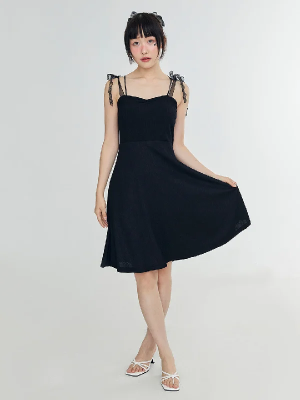 [ADOREBELLE] SS 24 RIBBON CAP DRESS - BLACK