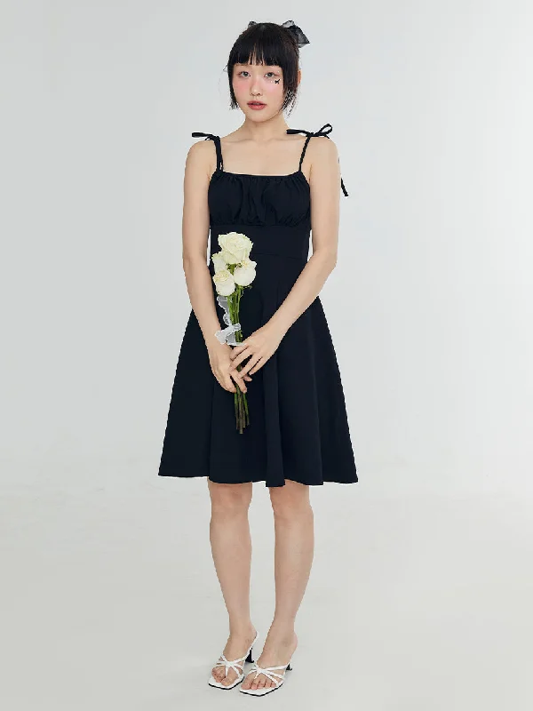 [ADOREBELLE] SS 24 SHOULDER RIBBON DRESS - BLACK