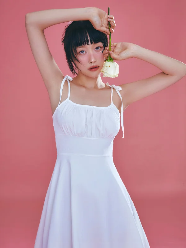 [ADOREBELLE] SS 24 SHOULDER RIBBON DRESS - WHITE