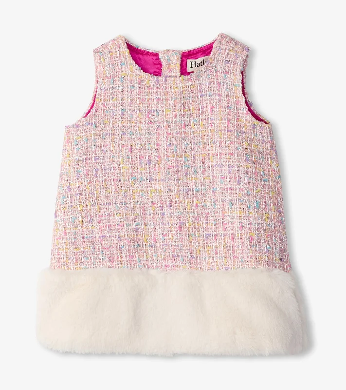 Baby & Toddler Girls Aurora Pink Tweed Faux Fur Trim Dress