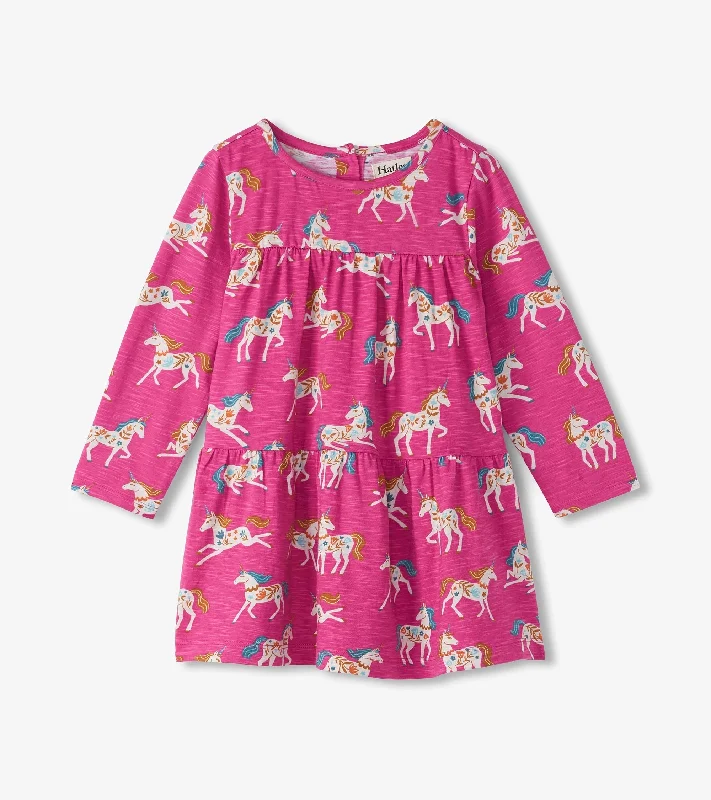 Baby & Toddler Girls Folksy Unicorns Gathered Tiered Dress