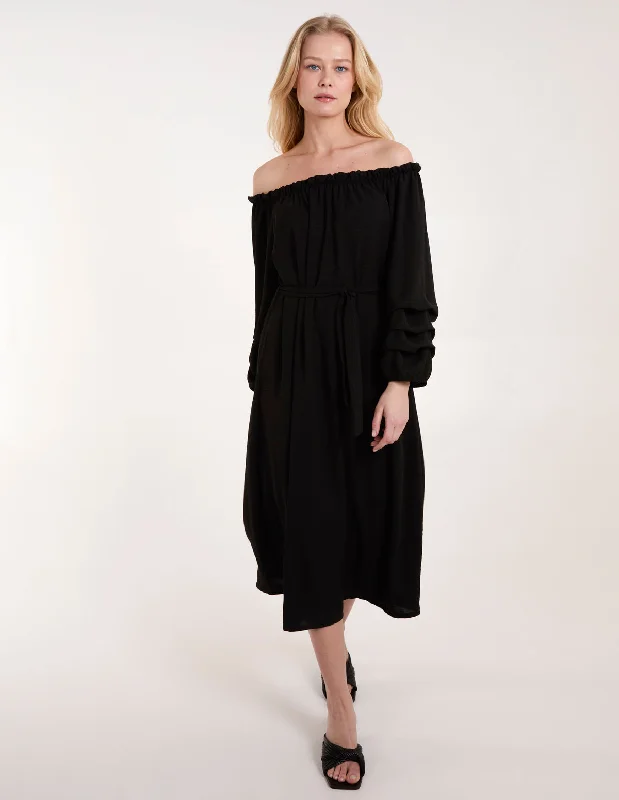 Puff Sleeve Bardot Dress