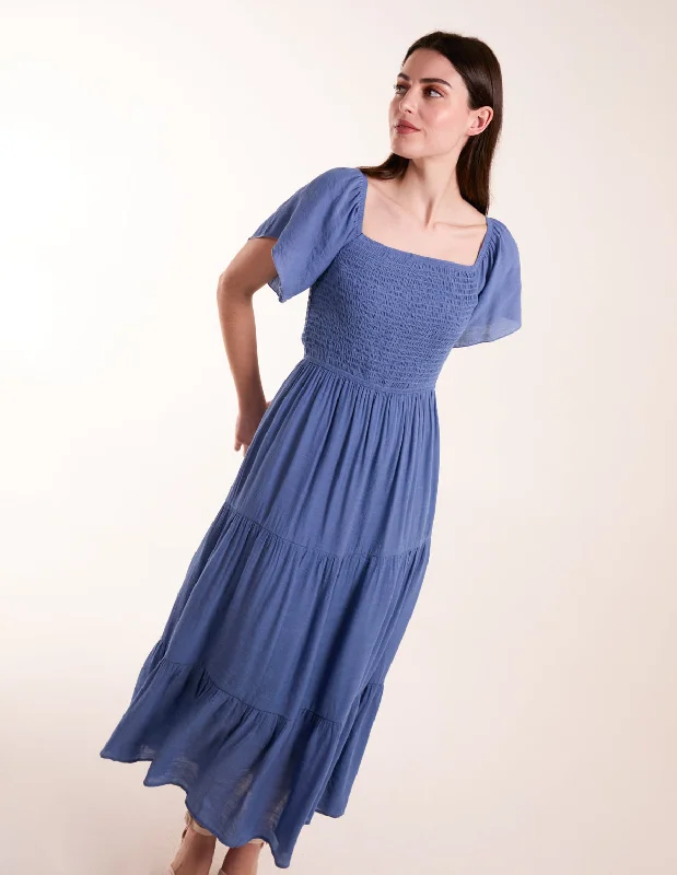 Milkmaid Square Neck Flutter Sleeve Dress