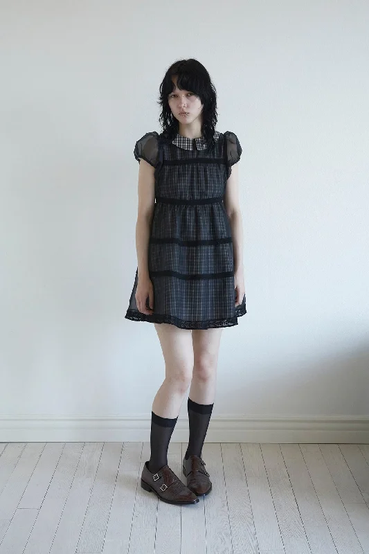 [DARED] SS 24 BABYDOLL DRESS IN BLACK CHECK