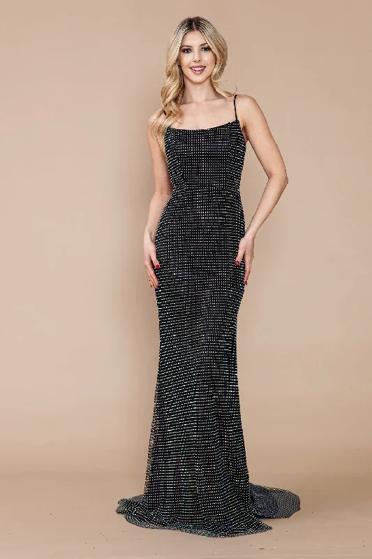 Fitted Rhinestone Beaded Sleeveless Slit Gown by Poly USA 9284