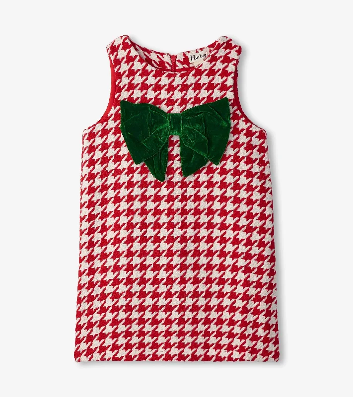 Girls Big Bow Houndstooth Dress