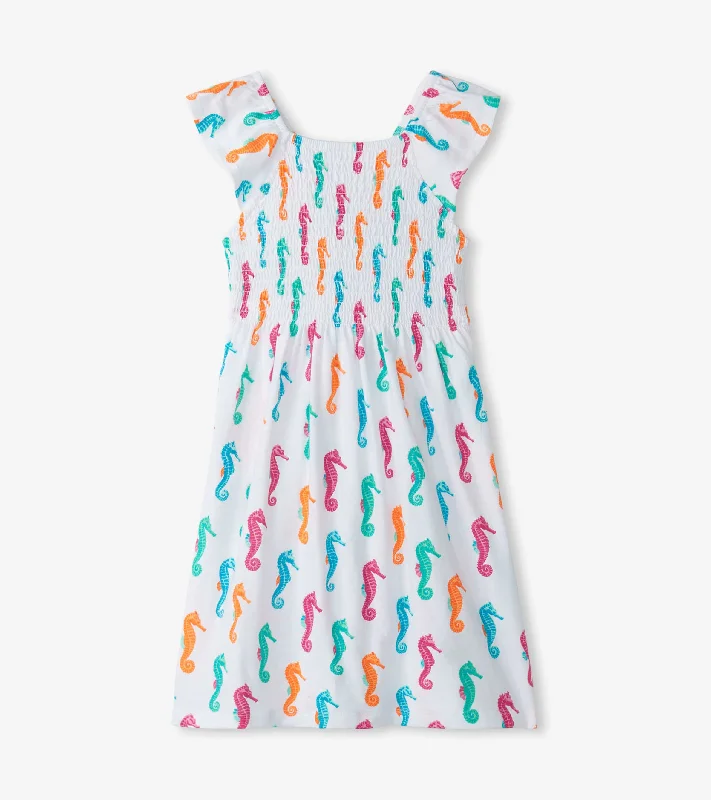 Girls Painted Seahorses Smocked Dress