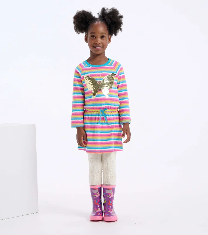 Girls Rainbow Stripes Drop Waist Dress