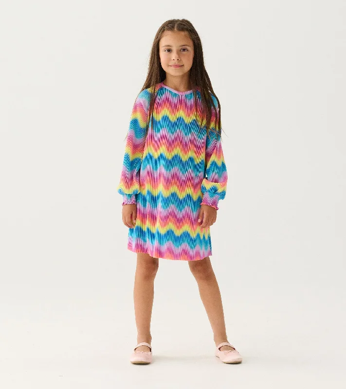 Girls Rainbow Wave Pleated A-Line Dress