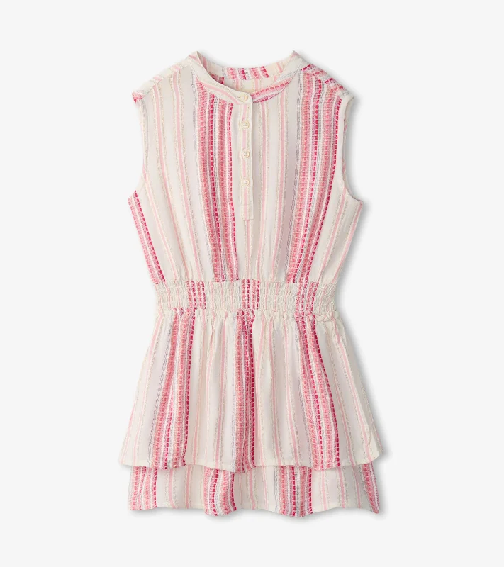 Girls Ribbon Stripe Smocked Waist Dress