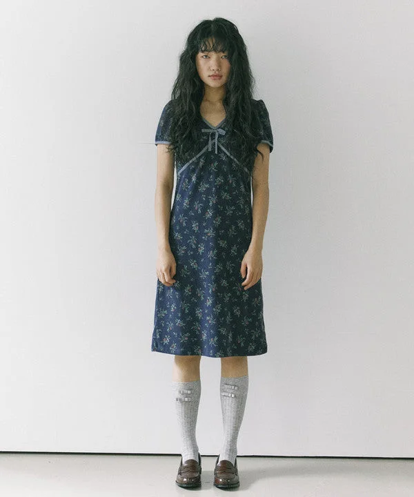 [HOKUSPOKUS] Summer 24 Terry flower dress / Navy