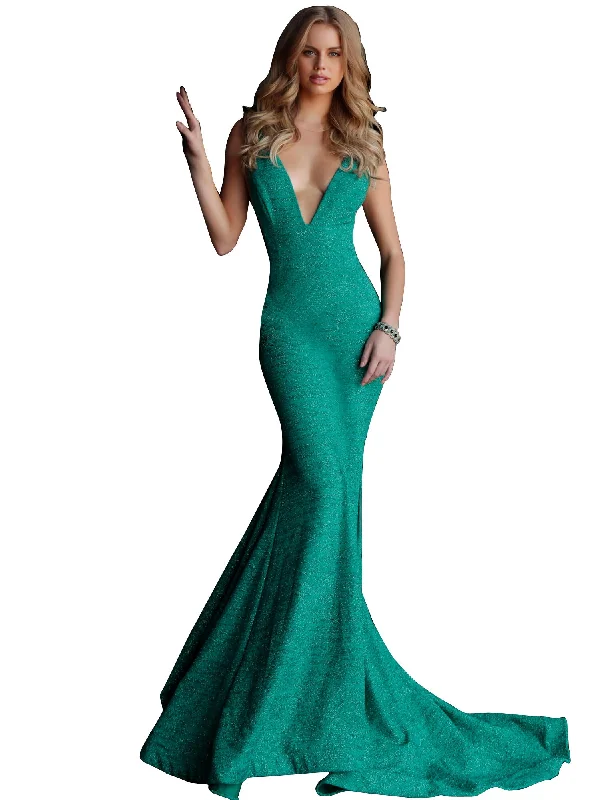 Jovani Jade Fitted Plunging Neckline Gown Dress