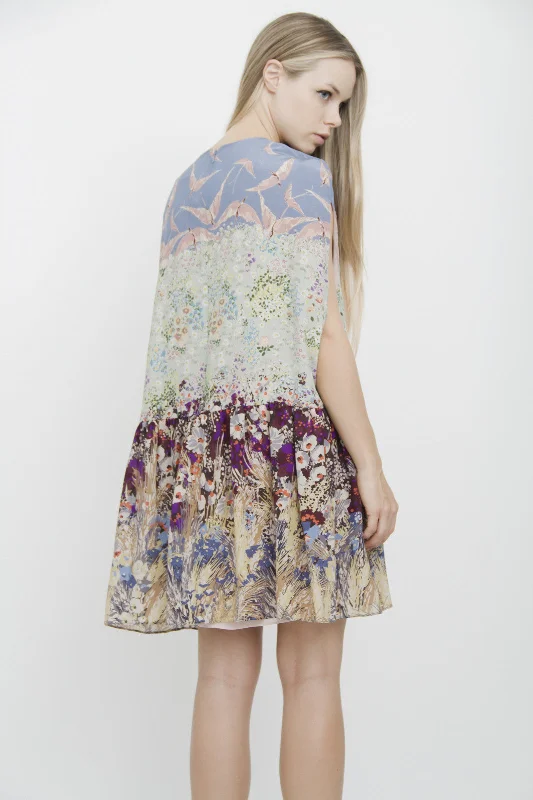 LANDSCAPE DROPWAIST SILK DRESS