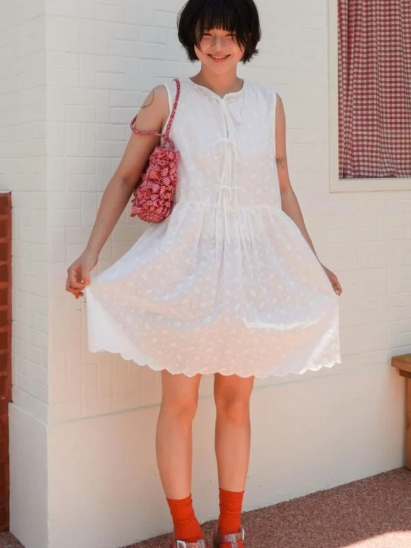 [LOVES UGLY] SS 24 June string eyelet dress_ white