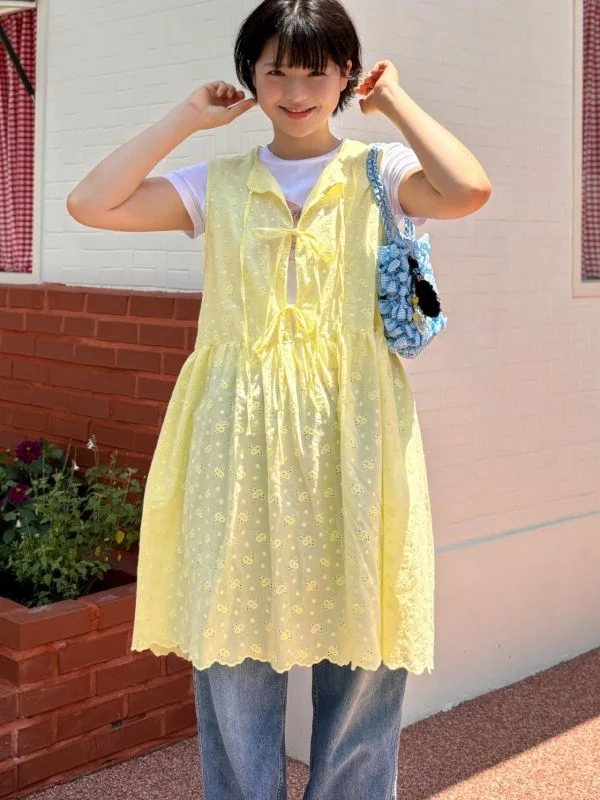 [LOVES UGLY] SS 24 June string eyelet dress_ yellow