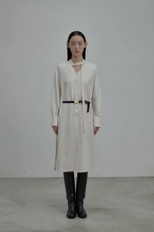 [MAUSOLEUM] FW 24 Daniel tie blouse dress-Ivory