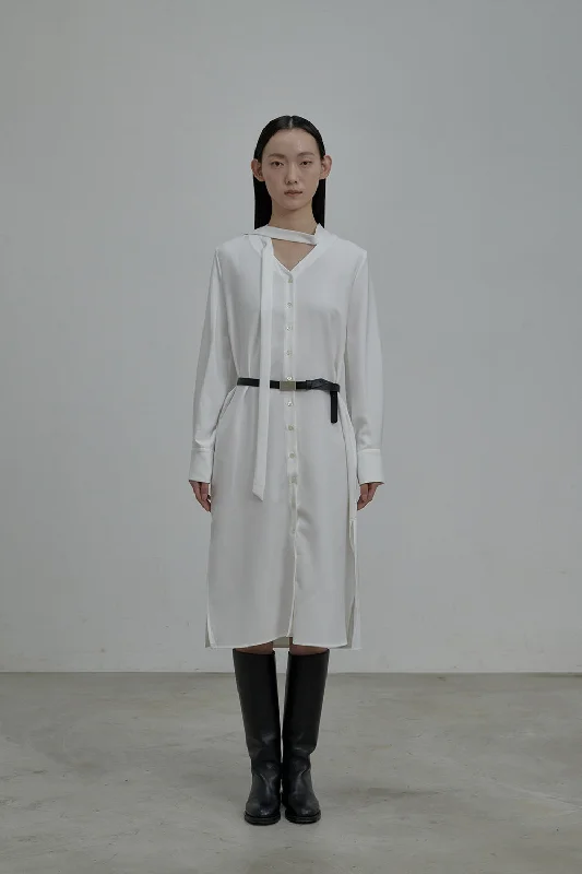 [MAUSOLEUM] FW 24 Daniel tie blouse dress-White