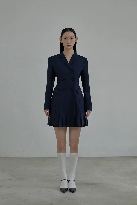 [MAUSOLEUM] FW 24 Jenn Pleated suit jacket dress - Navy