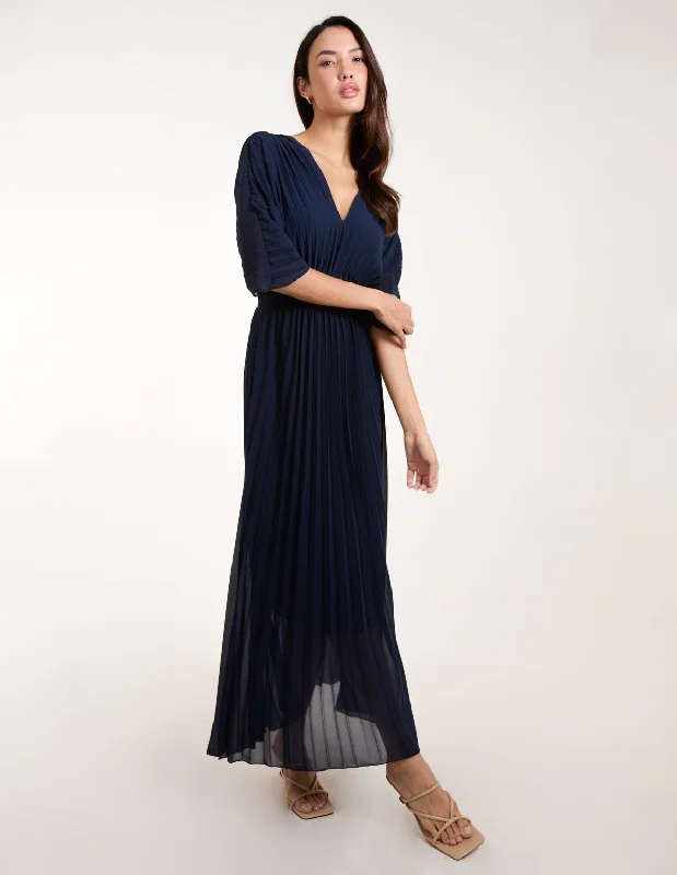 Double V Pleated Chiffon Dress