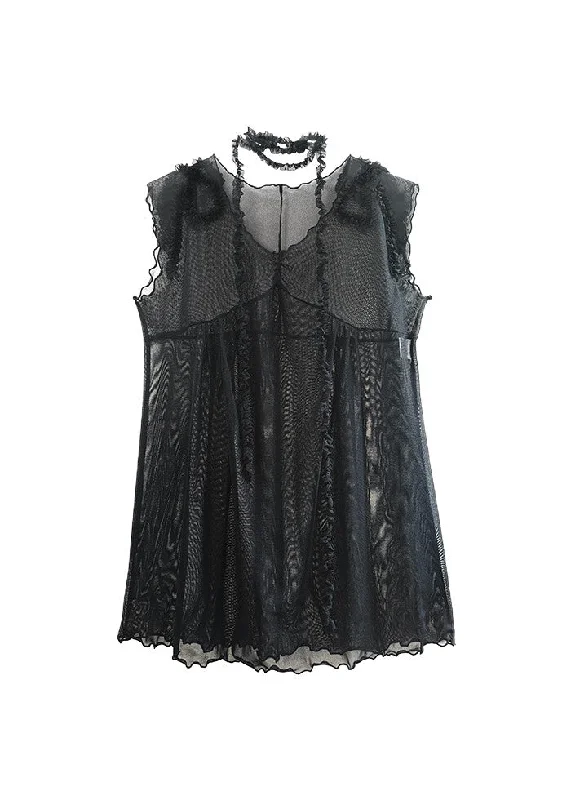 [NOFFICIALNOFFICE] SS 24 SHEER MESH RIBBON DRESS BLACK