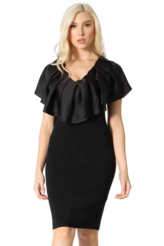 Pleated Ruffle Overlay Dress