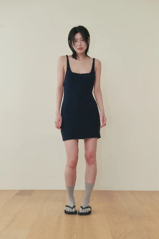 [PLZPROJECT] SS 24  KNIT SLEEVELESS DRESS, NAVY