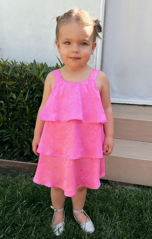 Reagan Ruffle Dress ~ Bright Pink Rose Satin