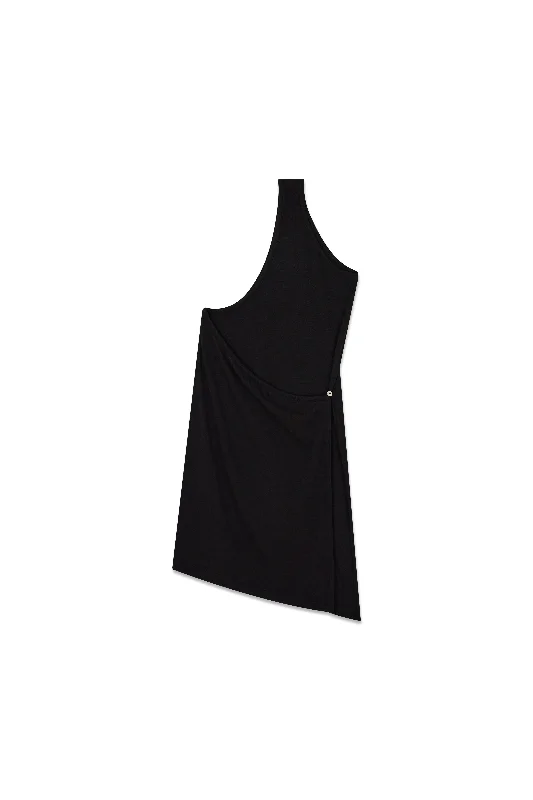 [REPOS] FW 24 ONE SHOULDER WRAP DRESS (BLACK)