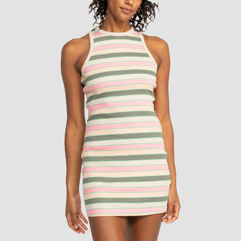 Roxy Back To Beautiful Dress Agave Green Very Vista stripe - Womens