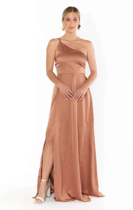 Shannon One Shoulder Dress ~ Copper Luxe Satin