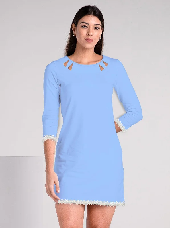 Solid Knit 3/4 Sleeve Crew Neck Embellished Dress