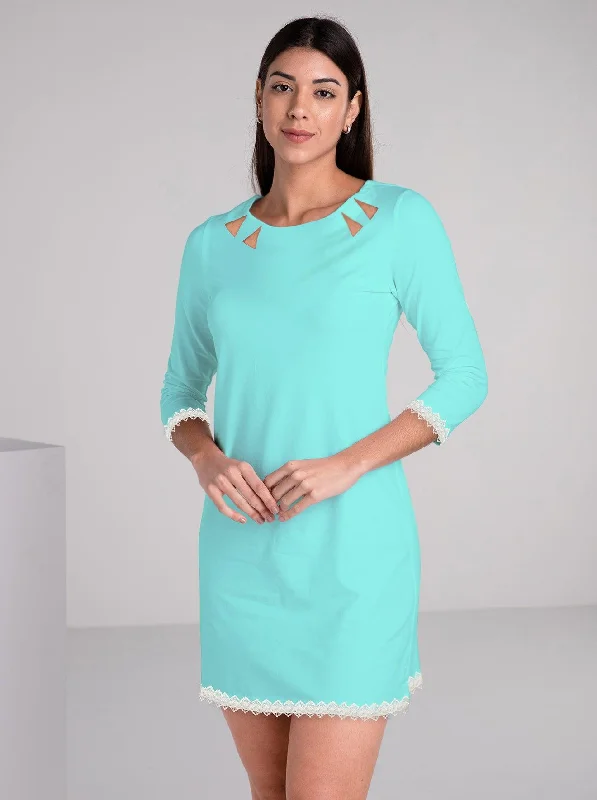 Solid Knit 3/4 Sleeve Crew Neck Embellished Dress