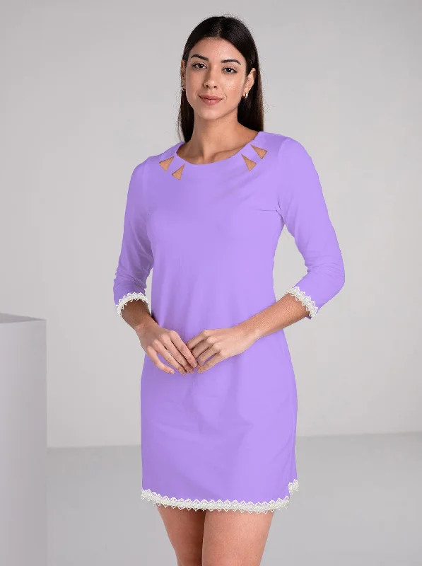 Solid Knit 3/4 Sleeve Crew Neck Embellished Dress