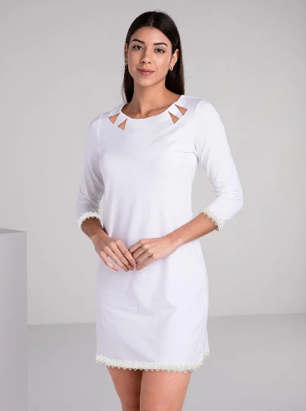 Solid Knit 3/4 Sleeve Crew Neck Embellished Dress